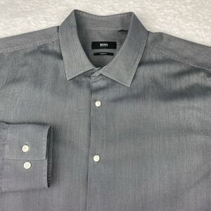 BOSS Hugo Boss Dress Shirt Men's 17.5 (44) Slate Gray Slim Fit